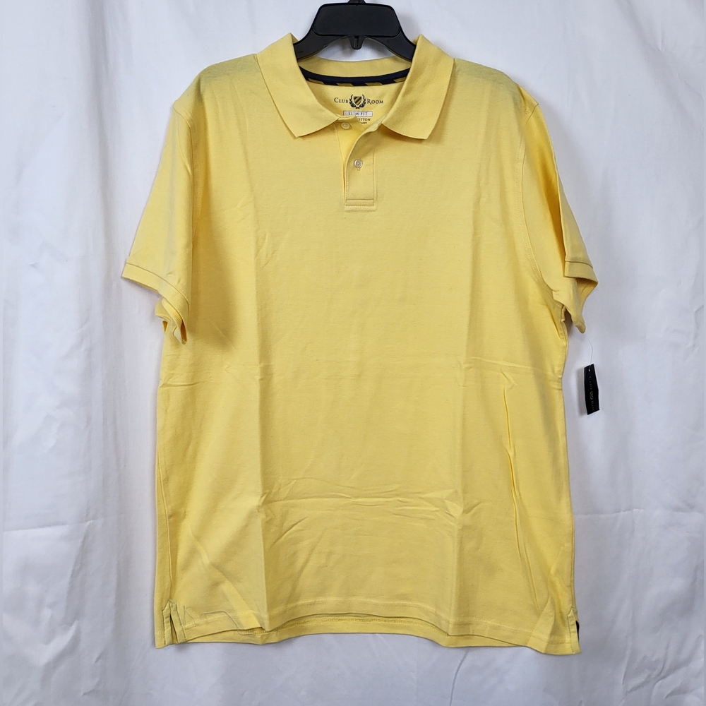 Club Room Mens Yellow Classic Slim Fit Short Sleeve Preppy Polo Shirt XL‎ New
